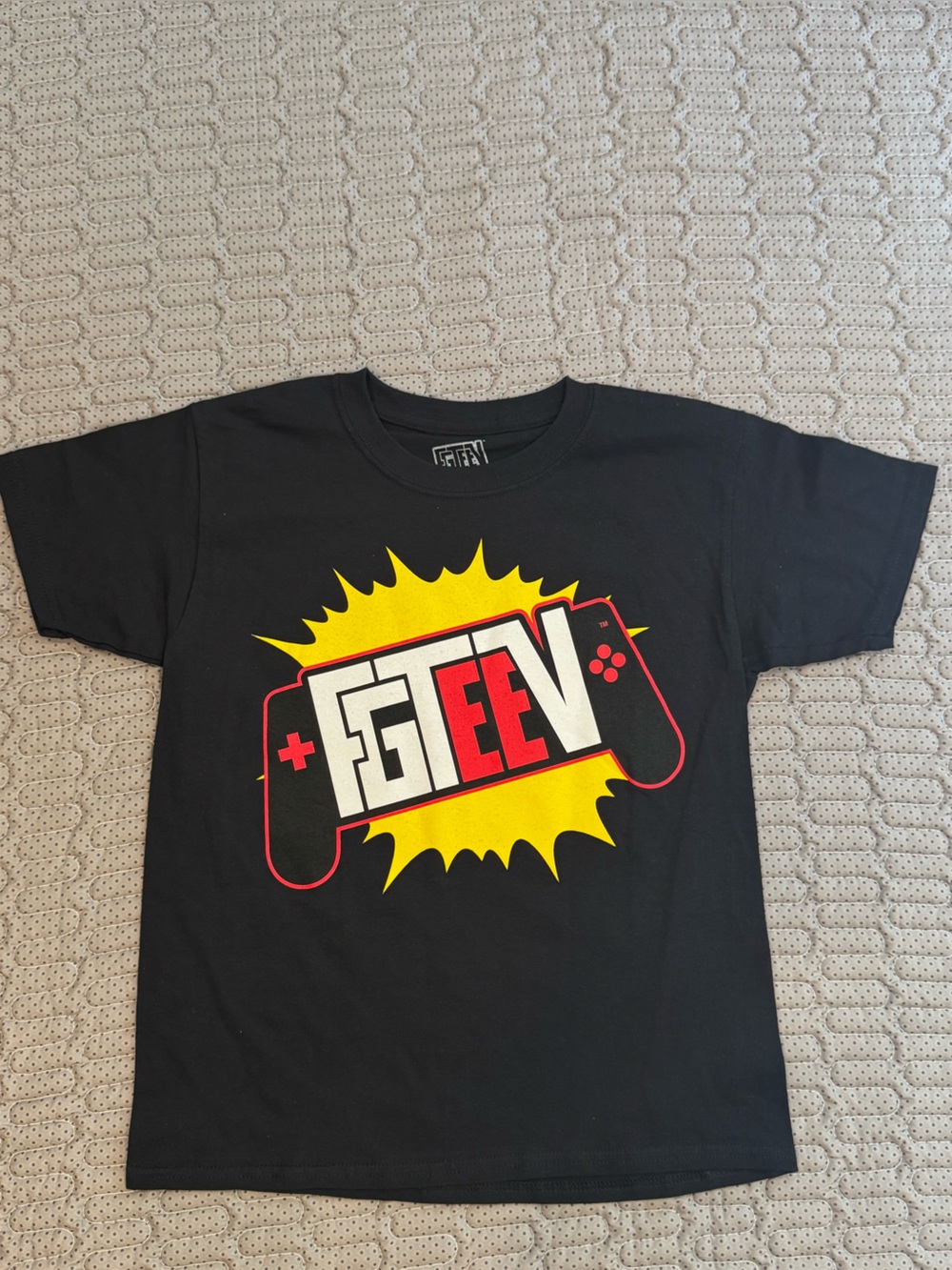 Black Kids Short Sleeve Tee with Yellow Burst and Red Game Controller Graphic